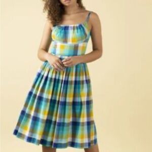 Emilyandfin Enid Cote D'Azur Plaid Dress Sleeveless 100% Cotton Lined Women’s XS